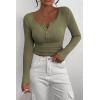 imagePRETTYGARDEN Womens 2025 Spring Fall Long Sleeve Henley T Shirts Button Ribbed Knit Slim Fit Casual Basic Tops BlouseGrey Green
