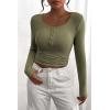 imagePRETTYGARDEN Womens 2025 Spring Fall Long Sleeve Henley T Shirts Button Ribbed Knit Slim Fit Casual Basic Tops BlouseGrey Green