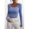 imagePRETTYGARDEN Womens 2025 Spring Fall Long Sleeve Henley T Shirts Button Ribbed Knit Slim Fit Casual Basic Tops BlouseHaze Blue