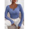 imagePRETTYGARDEN Womens 2025 Spring Fall Long Sleeve Henley T Shirts Button Ribbed Knit Slim Fit Casual Basic Tops BlouseHaze Blue