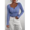 imagePRETTYGARDEN Womens 2025 Spring Fall Long Sleeve Henley T Shirts Button Ribbed Knit Slim Fit Casual Basic Tops BlouseHaze Blue