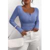 imagePRETTYGARDEN Womens 2025 Spring Fall Long Sleeve Henley T Shirts Button Ribbed Knit Slim Fit Casual Basic Tops BlouseHaze Blue
