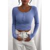 imagePRETTYGARDEN Womens 2025 Spring Fall Long Sleeve Henley T Shirts Button Ribbed Knit Slim Fit Casual Basic Tops BlouseHaze Blue