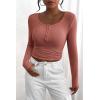 imagePRETTYGARDEN Womens 2025 Spring Fall Long Sleeve Henley T Shirts Button Ribbed Knit Slim Fit Casual Basic Tops BlouseHeather Pink