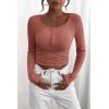 imagePRETTYGARDEN Womens 2025 Spring Fall Long Sleeve Henley T Shirts Button Ribbed Knit Slim Fit Casual Basic Tops BlouseHeather Pink