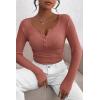 imagePRETTYGARDEN Womens 2025 Spring Fall Long Sleeve Henley T Shirts Button Ribbed Knit Slim Fit Casual Basic Tops BlouseHeather Pink