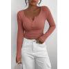 imagePRETTYGARDEN Womens 2025 Spring Fall Long Sleeve Henley T Shirts Button Ribbed Knit Slim Fit Casual Basic Tops BlouseHeather Pink