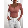 imagePRETTYGARDEN Womens 2025 Spring Fall Long Sleeve Henley T Shirts Button Ribbed Knit Slim Fit Casual Basic Tops BlouseHeather Pink