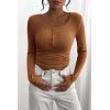 imagePRETTYGARDEN Womens 2025 Spring Fall Long Sleeve Henley T Shirts Button Ribbed Knit Slim Fit Casual Basic Tops BlouseKhaki
