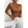 imagePRETTYGARDEN Womens 2025 Spring Fall Long Sleeve Henley T Shirts Button Ribbed Knit Slim Fit Casual Basic Tops BlouseKhaki