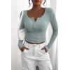imagePRETTYGARDEN Womens 2025 Spring Fall Long Sleeve Henley T Shirts Button Ribbed Knit Slim Fit Casual Basic Tops BlouseLake Blue