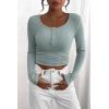imagePRETTYGARDEN Womens 2025 Spring Fall Long Sleeve Henley T Shirts Button Ribbed Knit Slim Fit Casual Basic Tops BlouseLake Blue