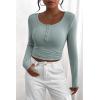 imagePRETTYGARDEN Womens 2025 Spring Fall Long Sleeve Henley T Shirts Button Ribbed Knit Slim Fit Casual Basic Tops BlouseLake Blue