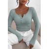 imagePRETTYGARDEN Womens 2025 Spring Fall Long Sleeve Henley T Shirts Button Ribbed Knit Slim Fit Casual Basic Tops BlouseLake Blue