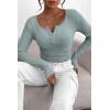 imagePRETTYGARDEN Womens 2025 Spring Fall Long Sleeve Henley T Shirts Button Ribbed Knit Slim Fit Casual Basic Tops BlouseLake Blue