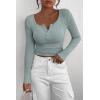 imagePRETTYGARDEN Womens 2025 Spring Fall Long Sleeve Henley T Shirts Button Ribbed Knit Slim Fit Casual Basic Tops BlouseLake Blue