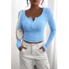 imagePRETTYGARDEN Womens 2025 Spring Fall Long Sleeve Henley T Shirts Button Ribbed Knit Slim Fit Casual Basic Tops BlouseLight Blue