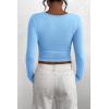 imagePRETTYGARDEN Womens 2025 Spring Fall Long Sleeve Henley T Shirts Button Ribbed Knit Slim Fit Casual Basic Tops BlouseLight Blue