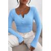 imagePRETTYGARDEN Womens 2025 Spring Fall Long Sleeve Henley T Shirts Button Ribbed Knit Slim Fit Casual Basic Tops BlouseLight Blue