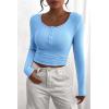 imagePRETTYGARDEN Womens 2025 Spring Fall Long Sleeve Henley T Shirts Button Ribbed Knit Slim Fit Casual Basic Tops BlouseLight Blue