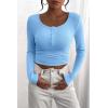 imagePRETTYGARDEN Womens 2025 Spring Fall Long Sleeve Henley T Shirts Button Ribbed Knit Slim Fit Casual Basic Tops BlouseLight Blue