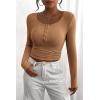 imagePRETTYGARDEN Womens 2025 Spring Fall Long Sleeve Henley T Shirts Button Ribbed Knit Slim Fit Casual Basic Tops BlouseLight Camel