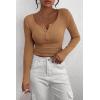 imagePRETTYGARDEN Womens 2025 Spring Fall Long Sleeve Henley T Shirts Button Ribbed Knit Slim Fit Casual Basic Tops BlouseLight Camel