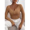 imagePRETTYGARDEN Womens 2025 Spring Fall Long Sleeve Henley T Shirts Button Ribbed Knit Slim Fit Casual Basic Tops BlouseLight Camel