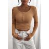 imagePRETTYGARDEN Womens 2025 Spring Fall Long Sleeve Henley T Shirts Button Ribbed Knit Slim Fit Casual Basic Tops BlouseLight Camel