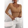imagePRETTYGARDEN Womens 2025 Spring Fall Long Sleeve Henley T Shirts Button Ribbed Knit Slim Fit Casual Basic Tops BlouseLight Camel