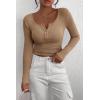 imagePRETTYGARDEN Womens 2025 Spring Fall Long Sleeve Henley T Shirts Button Ribbed Knit Slim Fit Casual Basic Tops BlouseLight Khaki