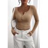 imagePRETTYGARDEN Womens 2025 Spring Fall Long Sleeve Henley T Shirts Button Ribbed Knit Slim Fit Casual Basic Tops BlouseLight Khaki