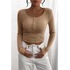 imagePRETTYGARDEN Womens 2025 Spring Fall Long Sleeve Henley T Shirts Button Ribbed Knit Slim Fit Casual Basic Tops BlouseLight Khaki
