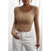 imagePRETTYGARDEN Womens 2025 Spring Fall Long Sleeve Henley T Shirts Button Ribbed Knit Slim Fit Casual Basic Tops BlouseLight Khaki