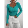 imagePRETTYGARDEN Womens 2025 Spring Fall Long Sleeve Henley T Shirts Button Ribbed Knit Slim Fit Casual Basic Tops BlouseMalachite Green