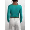 imagePRETTYGARDEN Womens 2025 Spring Fall Long Sleeve Henley T Shirts Button Ribbed Knit Slim Fit Casual Basic Tops BlouseMalachite Green