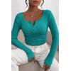 imagePRETTYGARDEN Womens 2025 Spring Fall Long Sleeve Henley T Shirts Button Ribbed Knit Slim Fit Casual Basic Tops BlouseMalachite Green