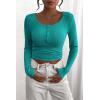 imagePRETTYGARDEN Womens 2025 Spring Fall Long Sleeve Henley T Shirts Button Ribbed Knit Slim Fit Casual Basic Tops BlouseMalachite Green