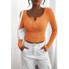 imagePRETTYGARDEN Womens 2025 Spring Fall Long Sleeve Henley T Shirts Button Ribbed Knit Slim Fit Casual Basic Tops BlouseOrange