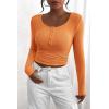 imagePRETTYGARDEN Womens 2025 Spring Fall Long Sleeve Henley T Shirts Button Ribbed Knit Slim Fit Casual Basic Tops BlouseOrange