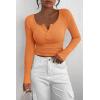 imagePRETTYGARDEN Womens 2025 Spring Fall Long Sleeve Henley T Shirts Button Ribbed Knit Slim Fit Casual Basic Tops BlouseOrange