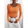 imagePRETTYGARDEN Womens 2025 Spring Fall Long Sleeve Henley T Shirts Button Ribbed Knit Slim Fit Casual Basic Tops BlouseOrange