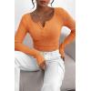 imagePRETTYGARDEN Womens 2025 Spring Fall Long Sleeve Henley T Shirts Button Ribbed Knit Slim Fit Casual Basic Tops BlouseOrange