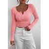 imagePRETTYGARDEN Womens 2025 Spring Fall Long Sleeve Henley T Shirts Button Ribbed Knit Slim Fit Casual Basic Tops BlousePink