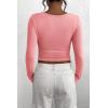 imagePRETTYGARDEN Womens 2025 Spring Fall Long Sleeve Henley T Shirts Button Ribbed Knit Slim Fit Casual Basic Tops BlousePink