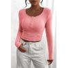 imagePRETTYGARDEN Womens 2025 Spring Fall Long Sleeve Henley T Shirts Button Ribbed Knit Slim Fit Casual Basic Tops BlousePink