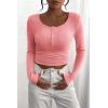 imagePRETTYGARDEN Womens 2025 Spring Fall Long Sleeve Henley T Shirts Button Ribbed Knit Slim Fit Casual Basic Tops BlousePink