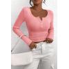 imagePRETTYGARDEN Womens 2025 Spring Fall Long Sleeve Henley T Shirts Button Ribbed Knit Slim Fit Casual Basic Tops BlousePink
