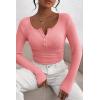 imagePRETTYGARDEN Womens 2025 Spring Fall Long Sleeve Henley T Shirts Button Ribbed Knit Slim Fit Casual Basic Tops BlousePink