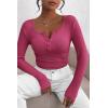 imagePRETTYGARDEN Womens 2025 Spring Fall Long Sleeve Henley T Shirts Button Ribbed Knit Slim Fit Casual Basic Tops BlouseRose Red